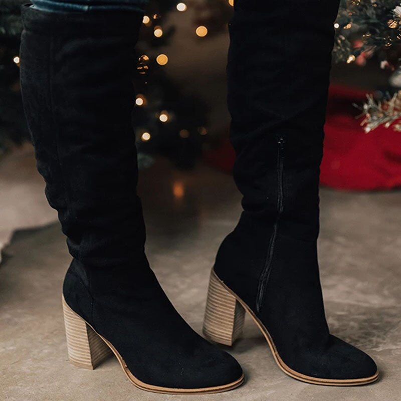 EdithBoots | Women's High-Heeled Knee Boots-Black-4.5-State of Style