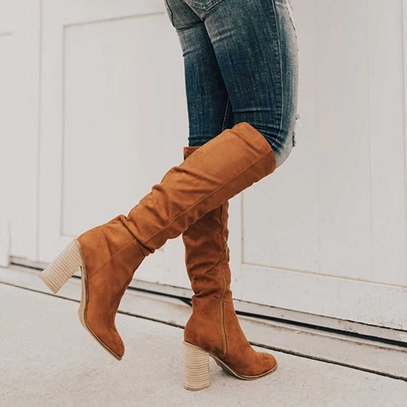 EdithBoots | Women's High-Heeled Knee Boots-Brown-4.5-State of Style