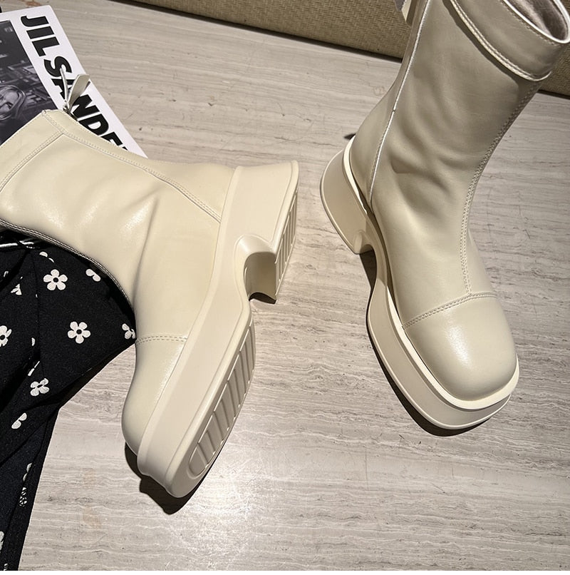 EefjesBoots | Women's High Platform Wide Toe Boots-Beige-4.5-State of Style