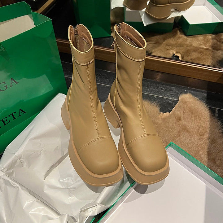 EefjesBoots | Women's High Platform Wide Toe Boots-Brown-4.5-State of Style