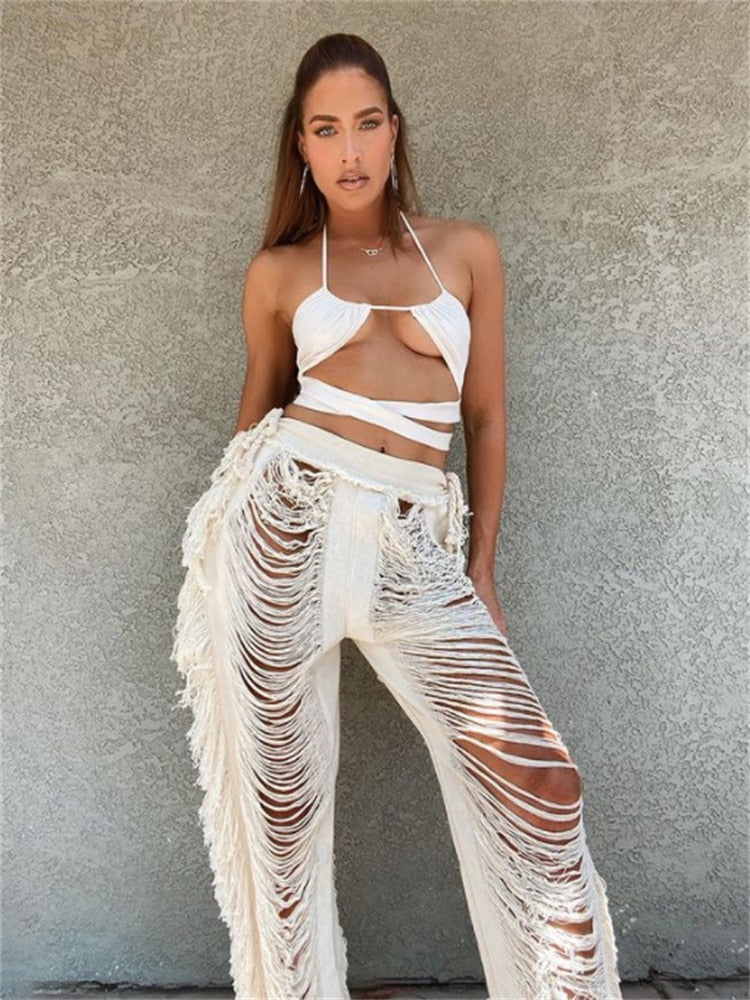EefjesJeans | Women's Ripped Jeans-White-S-State of Style