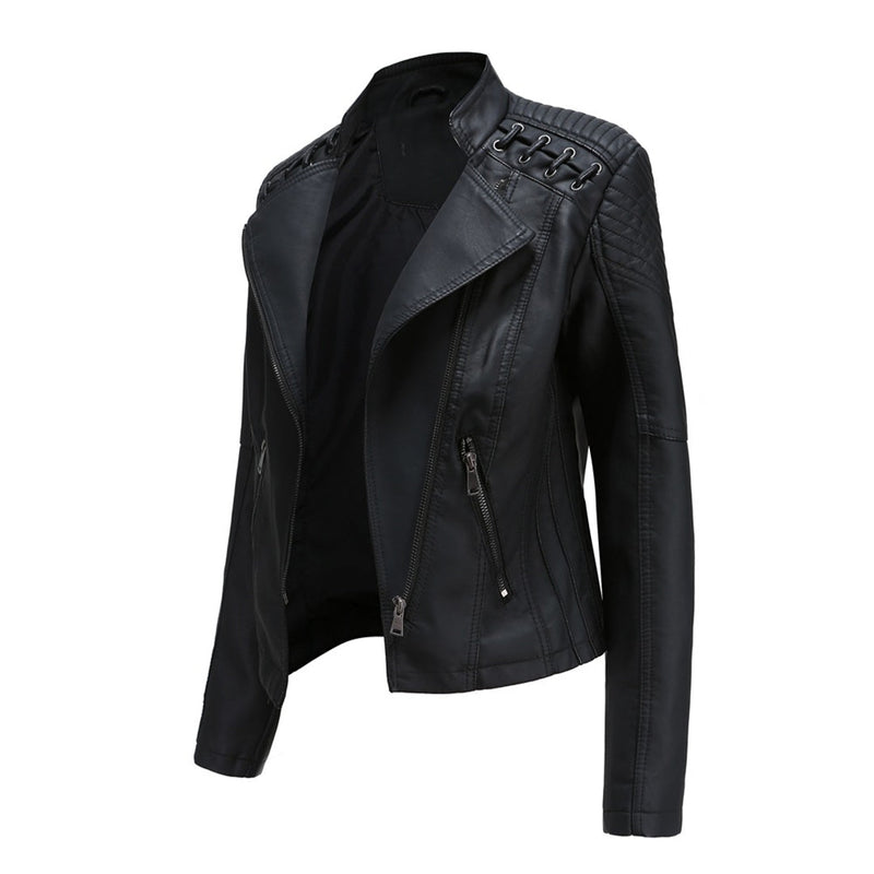 Elani - Trendy Leather Jacket for Women-Black-S-State of Style