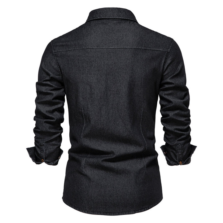 Elastic Cotton Denim Shirt - Logan-Black-S-State of Style