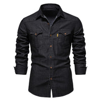 Elastic Cotton Denim Shirt - Logan-Black-S-State of Style