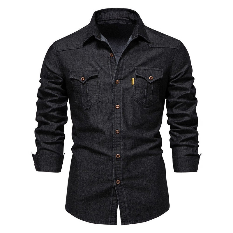 Elastic Cotton Denim Shirt - Logan-Black-S-State of Style
