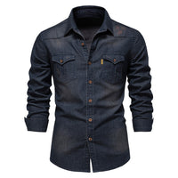 Elastic Cotton Denim Shirt - Logan-Marine Blue-S-State of Style