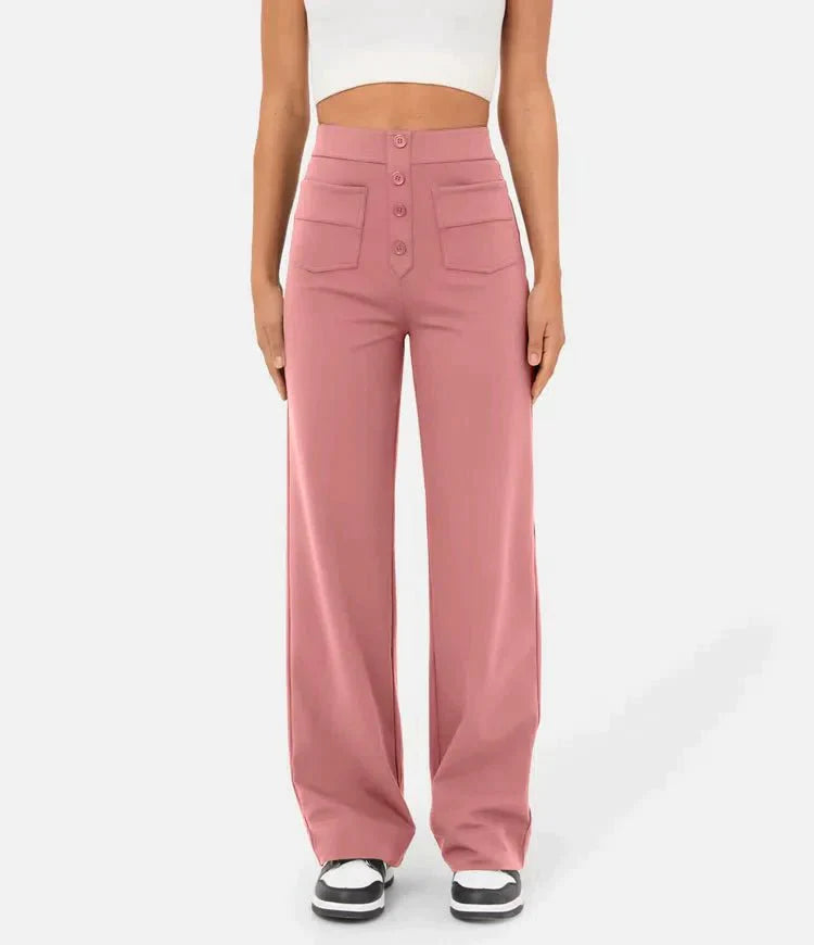 Elastic High Waist Women's Trousers - Isabeau-Pink-S-State of Style