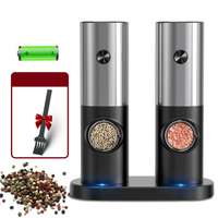 Electric Pepper and Salt Mill Set - SpiceLite-Silver with Base-State of Style