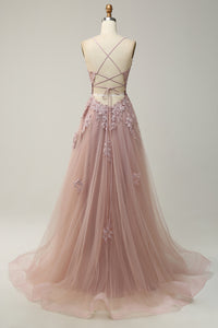 Elegant A-line Gown with Spaghetti Straps and Lace-up Back - Julia-Dark Green-4-State of Style