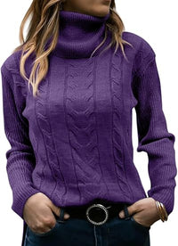 Elegant Knitted Women's Turtleneck Sweater - Denise-Purple-S-State of Style