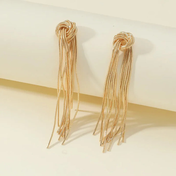 Elegant Knot Long Tassel Earrings-GOLD-State of Style