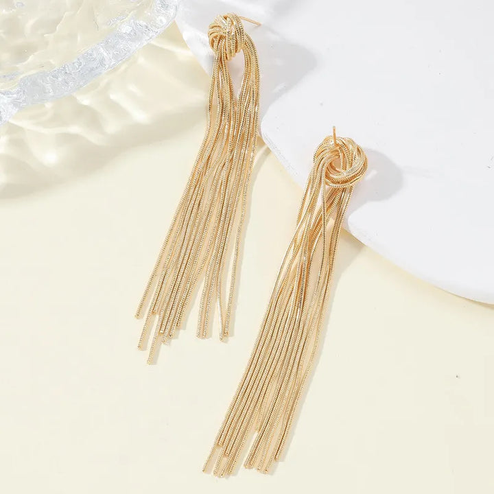 Elegant Knot Long Tassel Earrings-GOLD-State of Style
