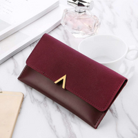 Elegant Long Wallet | Soft Velvet Leather with Gold Clasp-Wine Red-State of Style
