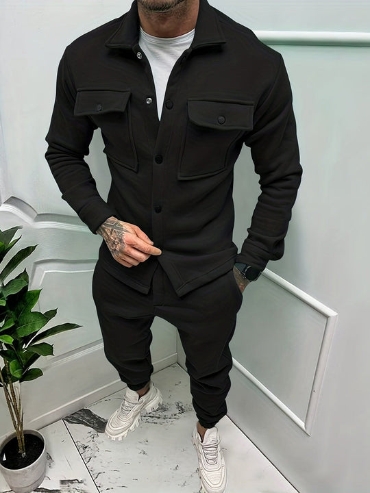 Elegant Men's Two-Piece Set for Autumn/Winter-Black-S-State of Style
