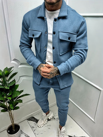 Elegant Men's Two-Piece Set for Autumn/Winter-Blue-S-State of Style