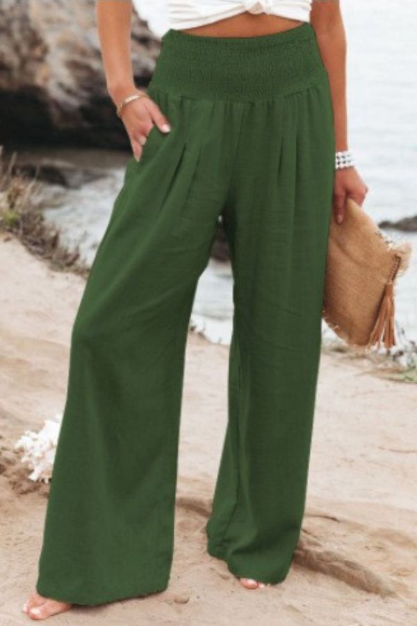 Elegant Palazzo Pants with Boho Flair – Yasmin-Army green-S-State of Style