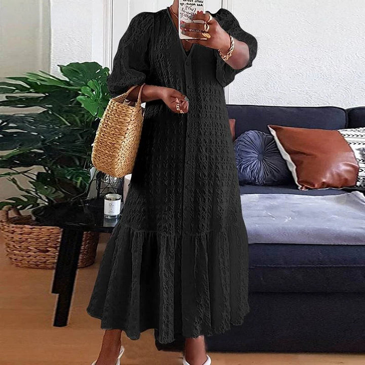 Elegant Plus Size V-Neck Maxi Dress-Black-L-State of Style