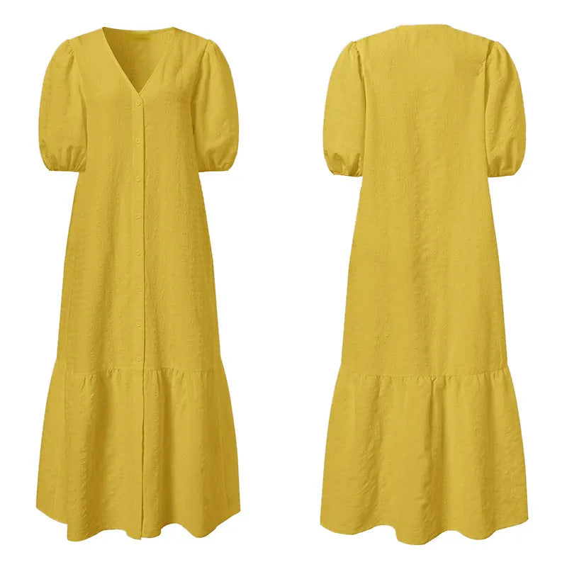 Elegant Plus Size V-Neck Maxi Dress-Blue-L-State of Style