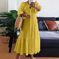 Elegant Plus Size V-Neck Maxi Dress-Yellow-L-State of Style