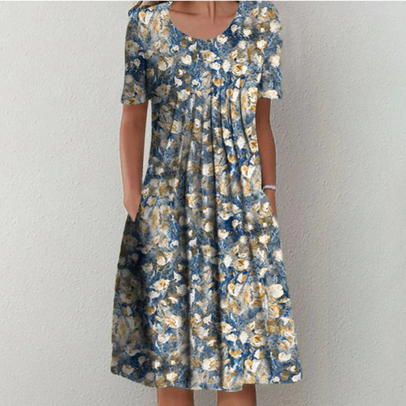Elegant Summer Dress - Luna-Blue-Yellow-S-State of Style
