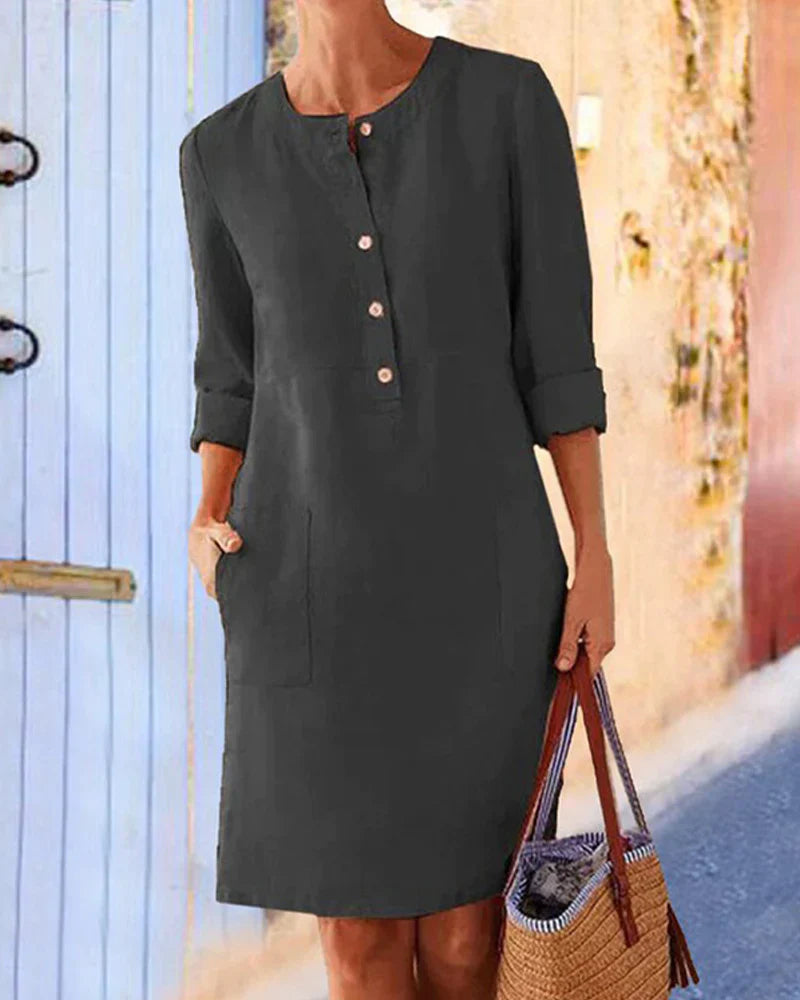 Elegant summer dress with button placket – Allegra-Black-S-State of Style