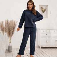 Elegant Top and Pants Lounge Set-Blue-S-State of Style