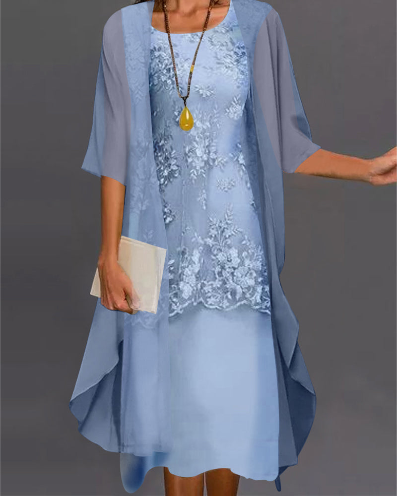 Elegant Two-Piece Chiffon Dress – Viviana-Light blue-S-State of Style