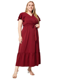 Elegant V-Neck Plus Size Summer Dress-Red-2XL-State of Style