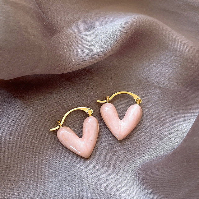 Elegant White Teardrop Earrings | Love-Inspired Dangle Design-Pink Heart-State of Style