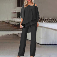 Elegant Women's Two-Piece Cold Shoulder Set-Black-S-State of Style