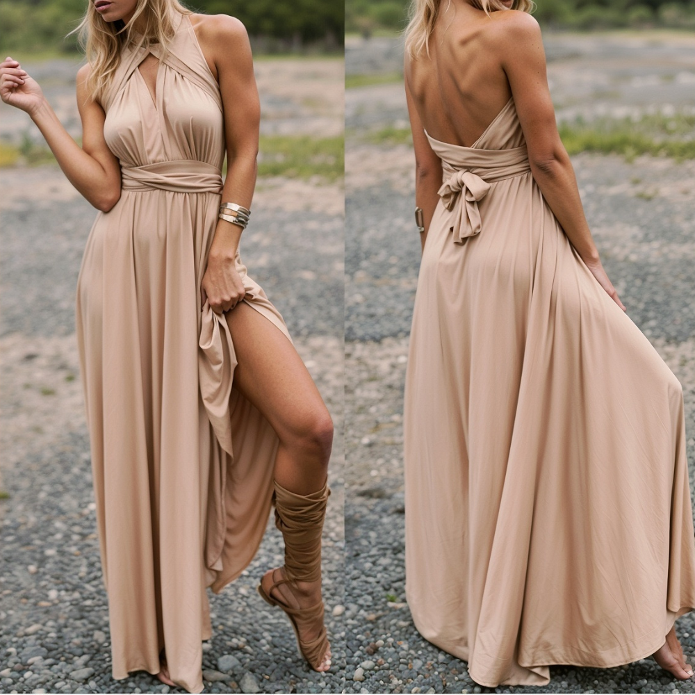 Elegant wrap maxi dress with a feminine fit – Celine-Brown-S-State of Style