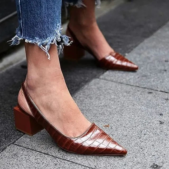 Elena - Orthopedische Croco Bruine Pumps-Donkerbruin-36-State of Style