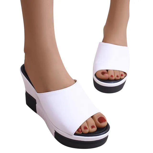 Elena - Orthopedische Zwarte Sleehak Muiltjes-Wit-37-State of Style