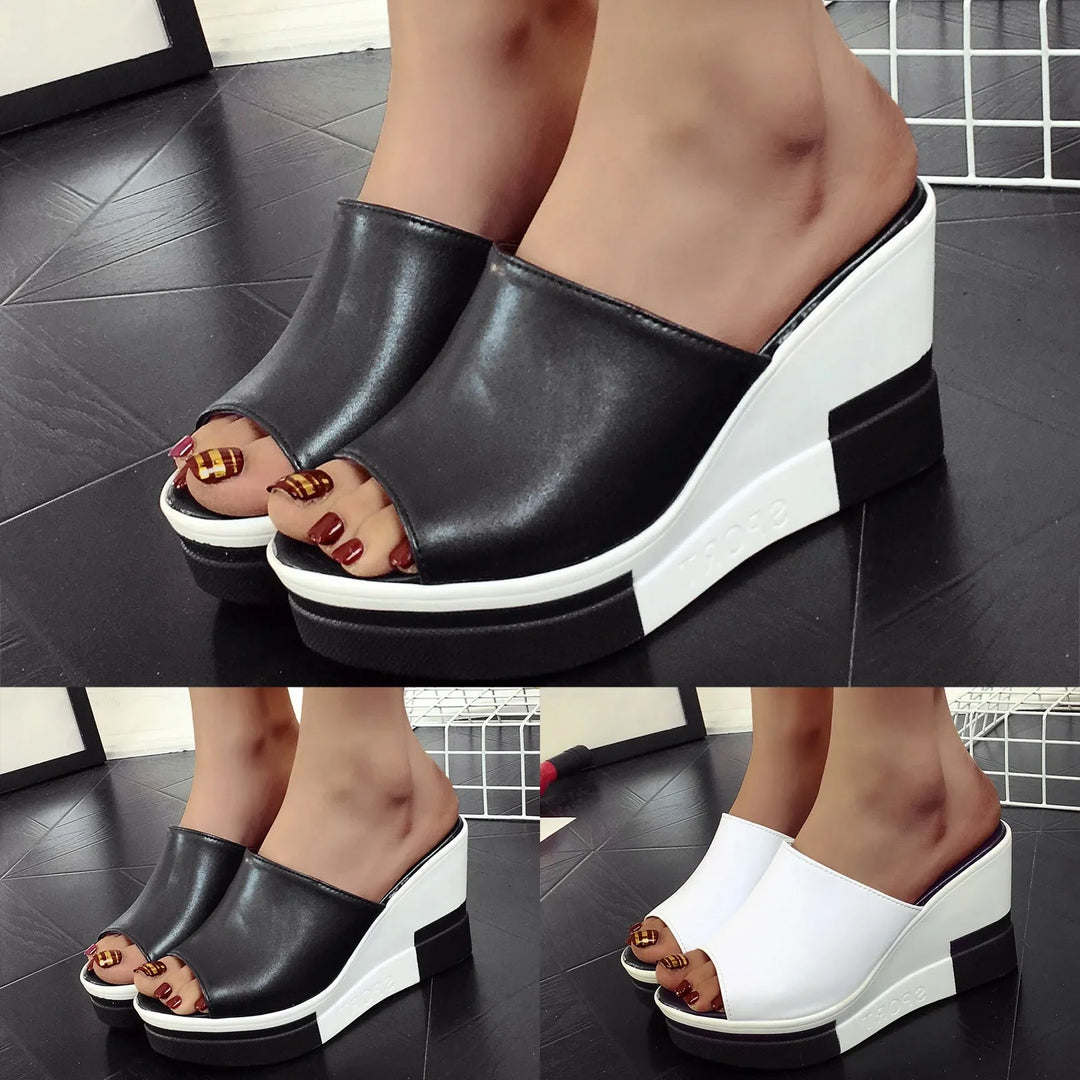 Elena - Orthopedische Zwarte Sleehak Muiltjes-Zwart-37-State of Style