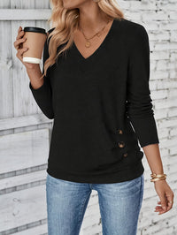 Ladies' sweater with V-neck and button detail – Iris