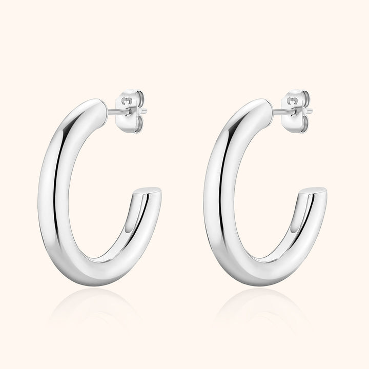 Elodie Half-Round Stud Earrings-Silver-State of Style