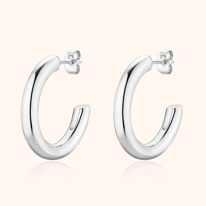 Elodie Half-Round Stud Earrings-Silver-State of Style