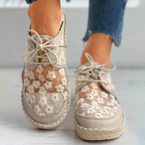 Embroidered Flower Shoes with Supportive Footbed – Lucine-Beige-3-State of Style