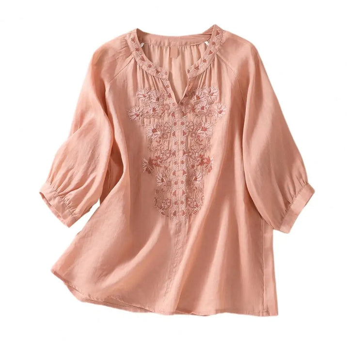 Embroidered Ladies' Cotton Summer Blouse – Ysolde-Orange-S-State of Style