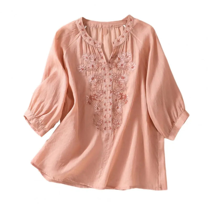 Embroidered Ladies' Cotton Summer Blouse – Ysolde-Orange-S-State of Style