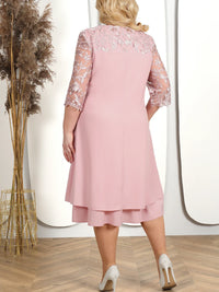Embroidered Plus-Size Banquet Dress-Navy Blue-L-State of Style