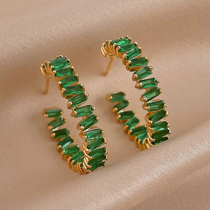 Emerald Green Crystal Hoop Earrings – Esme-State of Style