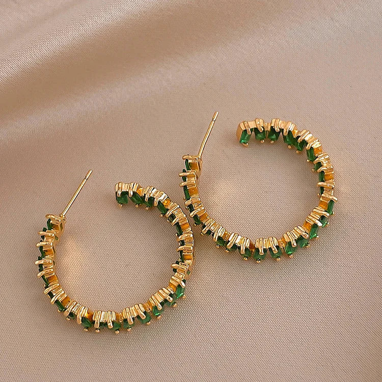 Emerald Green Crystal Hoop Earrings – Esme-State of Style