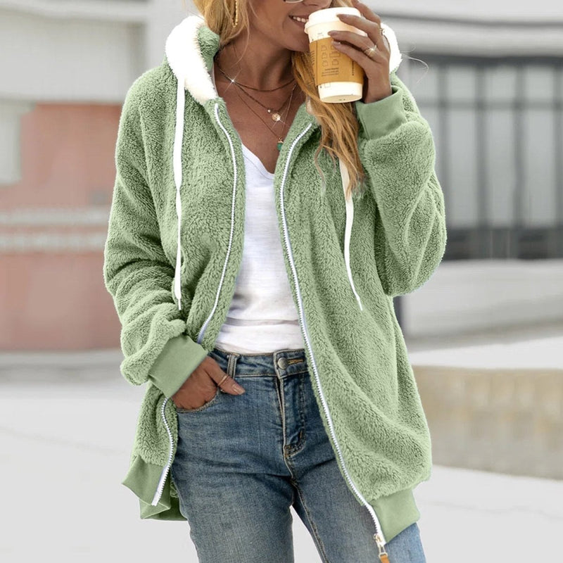 Emilia Oversized Warm Teddy Zip Vest-Light Green-S-State of Style