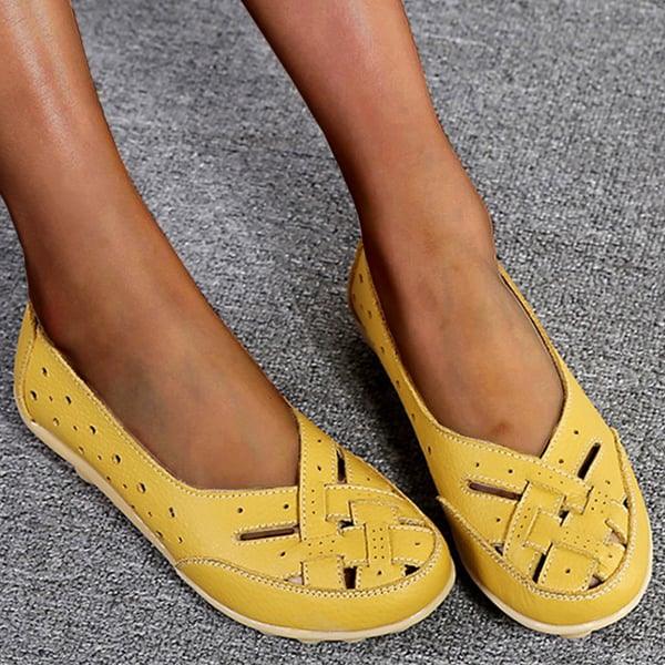 Emma - Orthopedische Marineblauwe Damesflats-Geel-35-State of Style