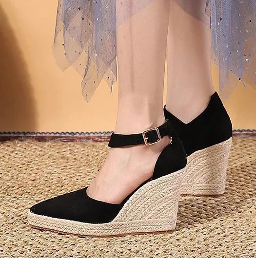 Emma - Orthopedische Zwarte Espadrille Wedges-Zwart-34-State of Style