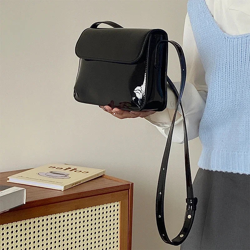 Emma Traditional Bag – Retro Patent Leather Crossbody Shoulder Bag-Black-State of Style