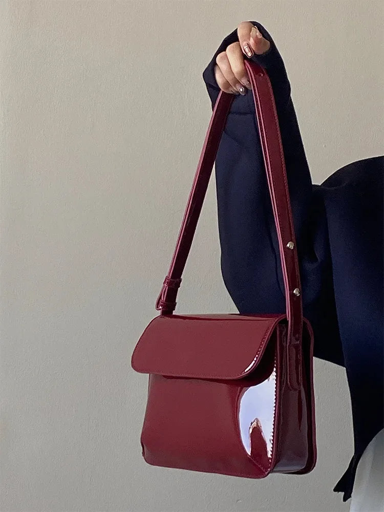 Emma Traditional Bag – Retro Patent Leather Crossbody Shoulder Bag-Red-State of Style