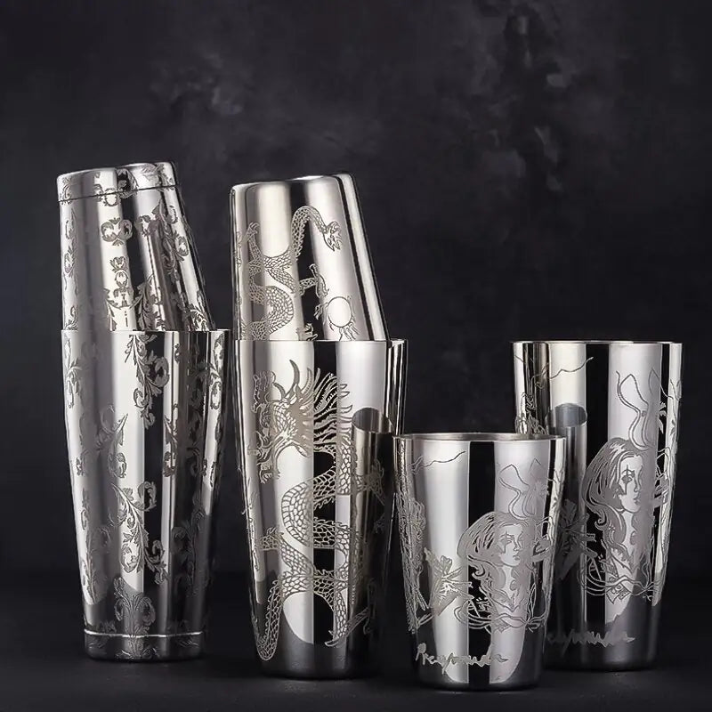 Engraved Cocktail Shaker – Mixaro-Chinese Dragon-State of Style