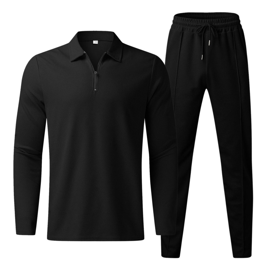 Enzo 2-Piece Active and Casual Wear Set: Pants & Shirt-Black-S-State of Style